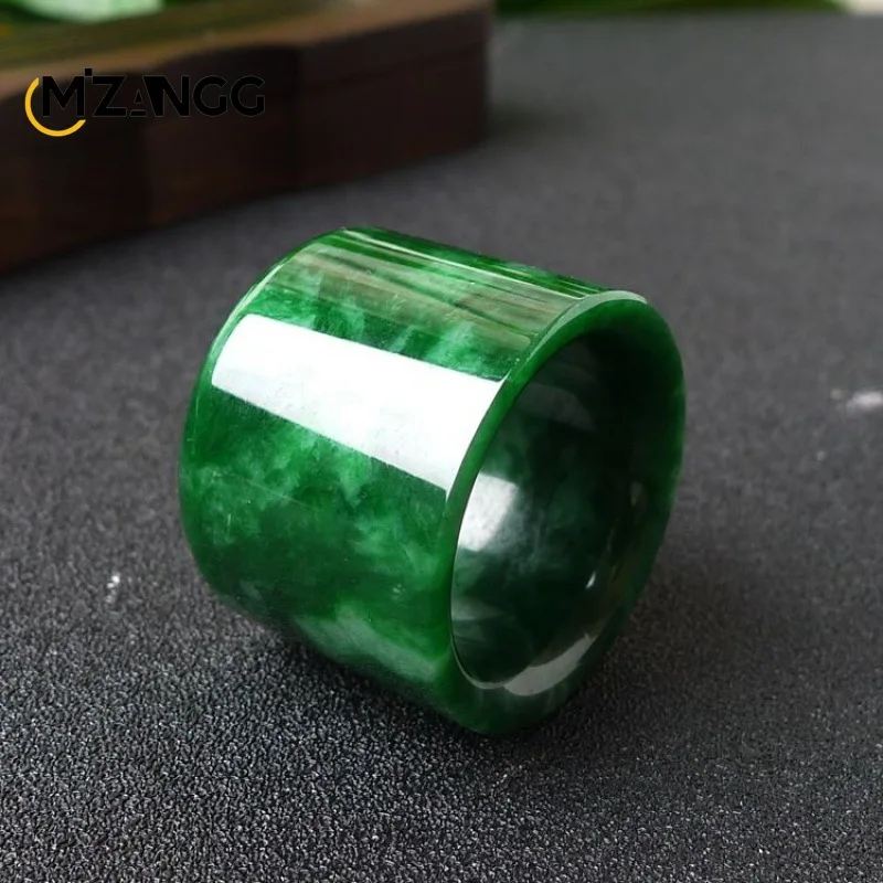 Men Accessories For Wedding - Natural Myanmar Jadeite Ring Chinese Carving