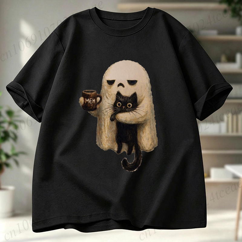 Men Accessories Aesthetic - Ghost-Cat Shirt Spooky Black Cat Aesthetic
