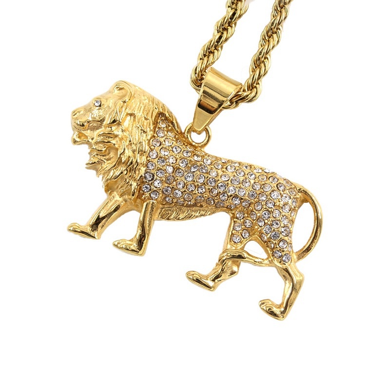 Men Accessories Singapore - Hip-Hop Crystal Inlaid Lion Pendant Necklace