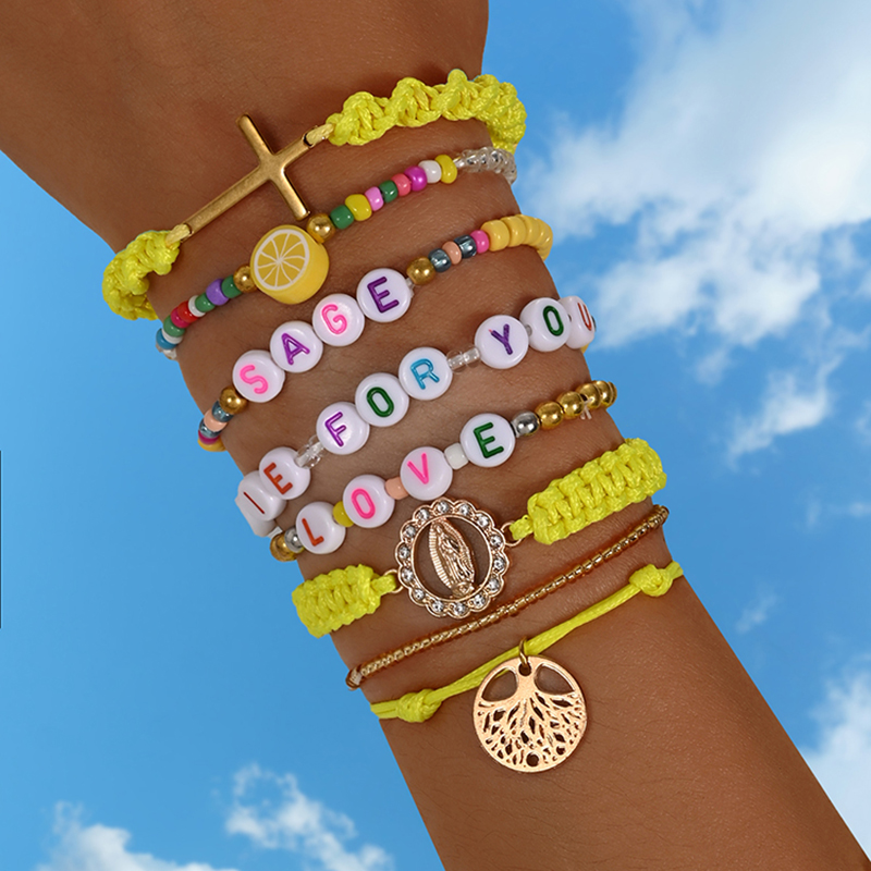 Men'S Accessories Jewelry Sale - Bohemian Yellow Creative Letter Pendant Bracelet